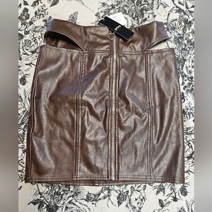 Privy Brown Faux Leather Zip Skirt